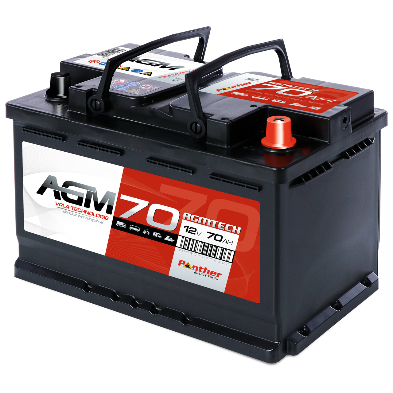Autobatterie Panther AGM Batterie 12V 70Ah für Start+Stop